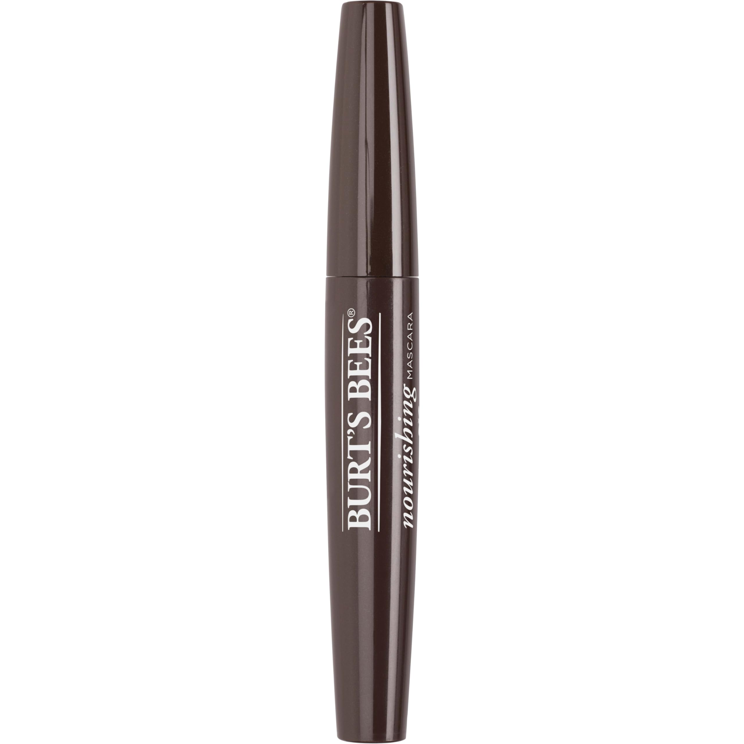 Burt's Bees Nourishing Mascara brush closeup highlights easy applicator for precise definition.