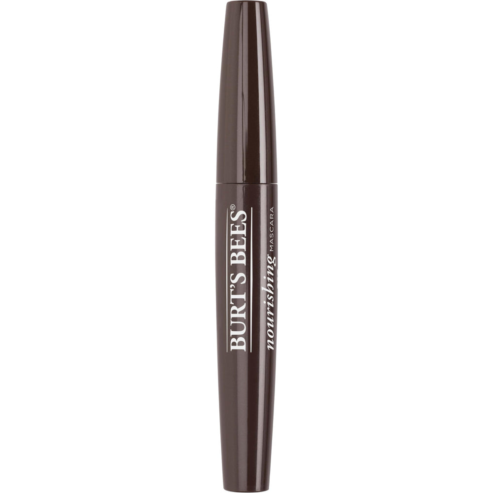Burt's Bees Nourishing Mascara brush closeup highlights easy applicator for precise definition.