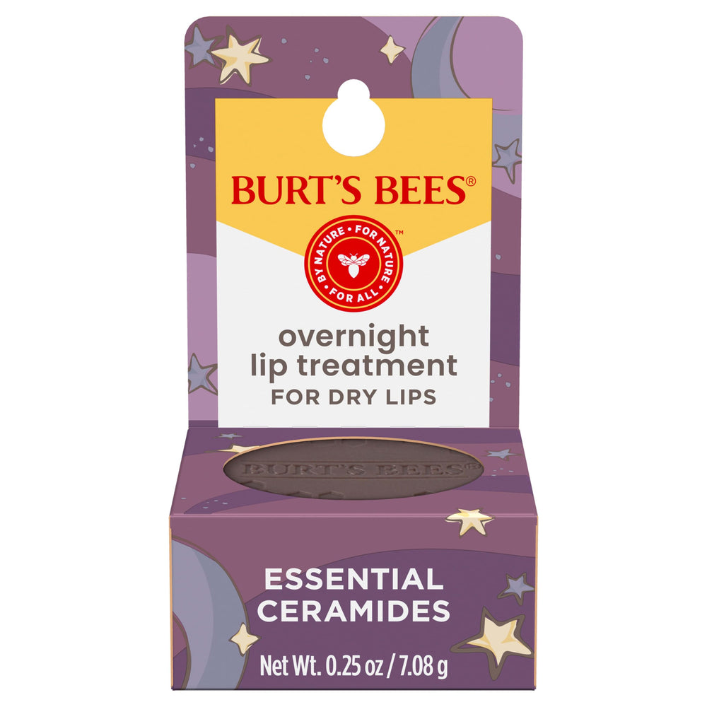 Burt's Bees Overnight Lip Treatment jar close-up showing hydrating formula for overnight care