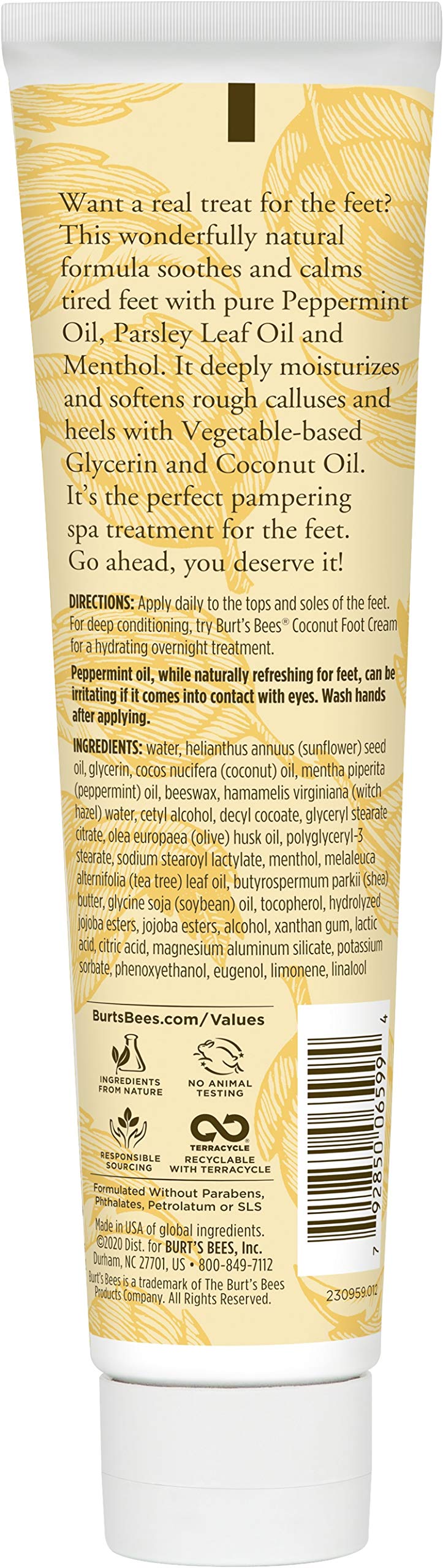 BURT'S BEES foot cream with peppermint oil revives dry skin with refreshing scent.