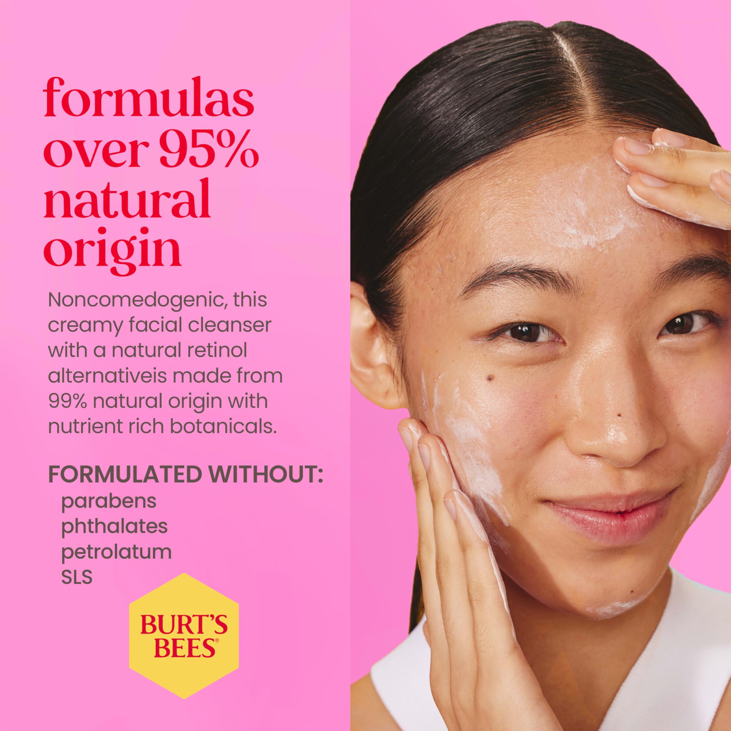 Burt's Bees dermatologist-tested label signals trusted daily cleansing.