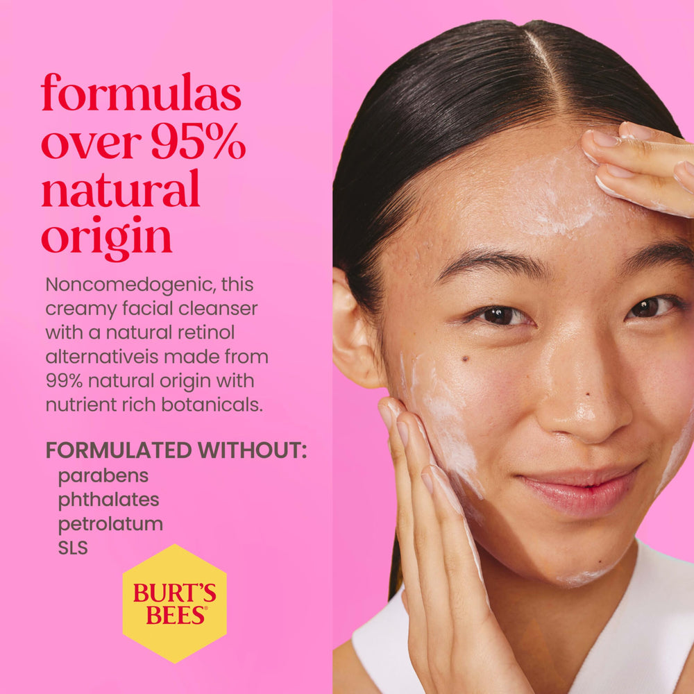 Burt's Bees dermatologist-tested label signals trusted daily cleansing.