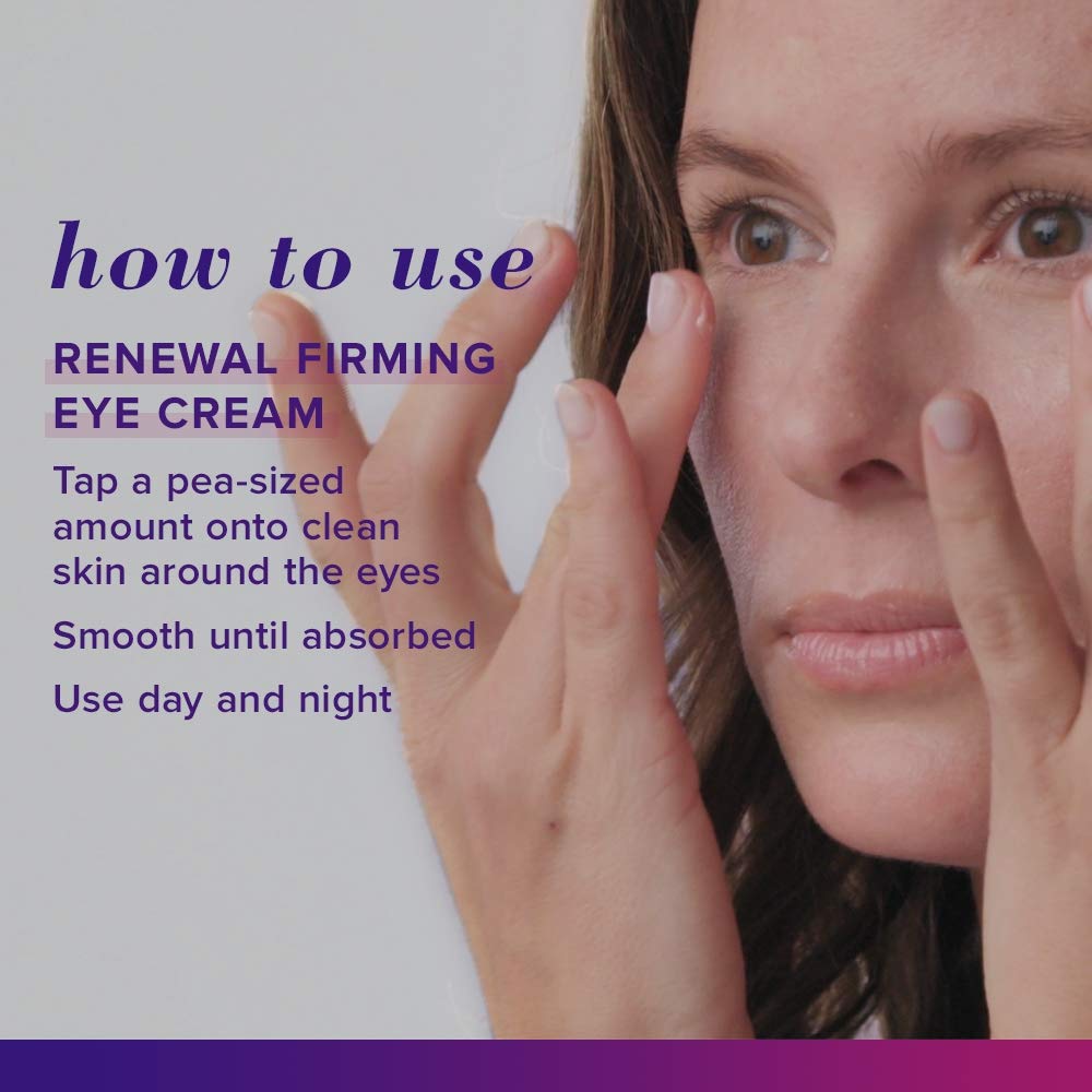 Dermatologist-tested Burt's Bees Renewal Eye Cream label signals skin-safe nourishment.