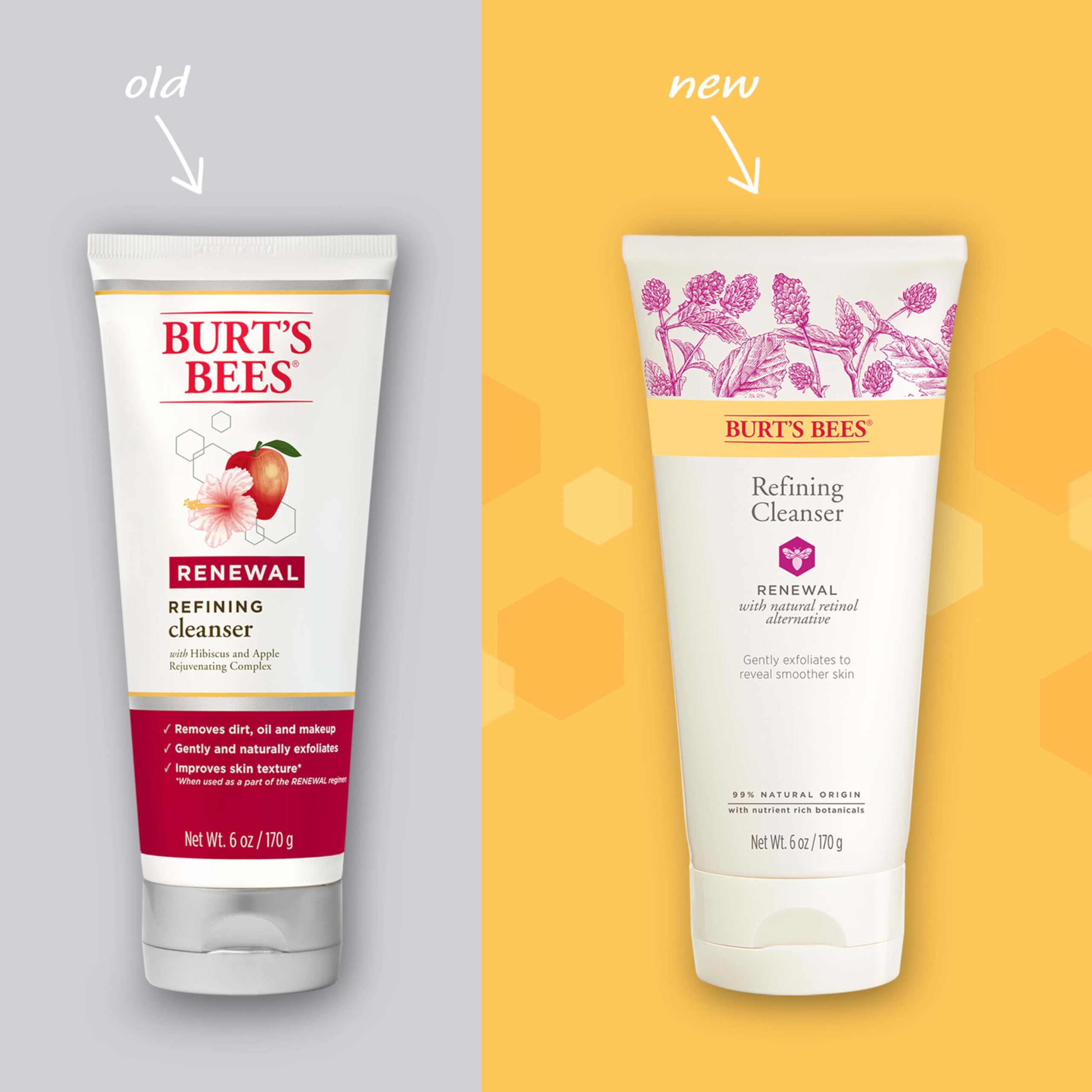 Burt's Bees Renewal Refining Cleanser close-up shows creamy texture for exfoliation.