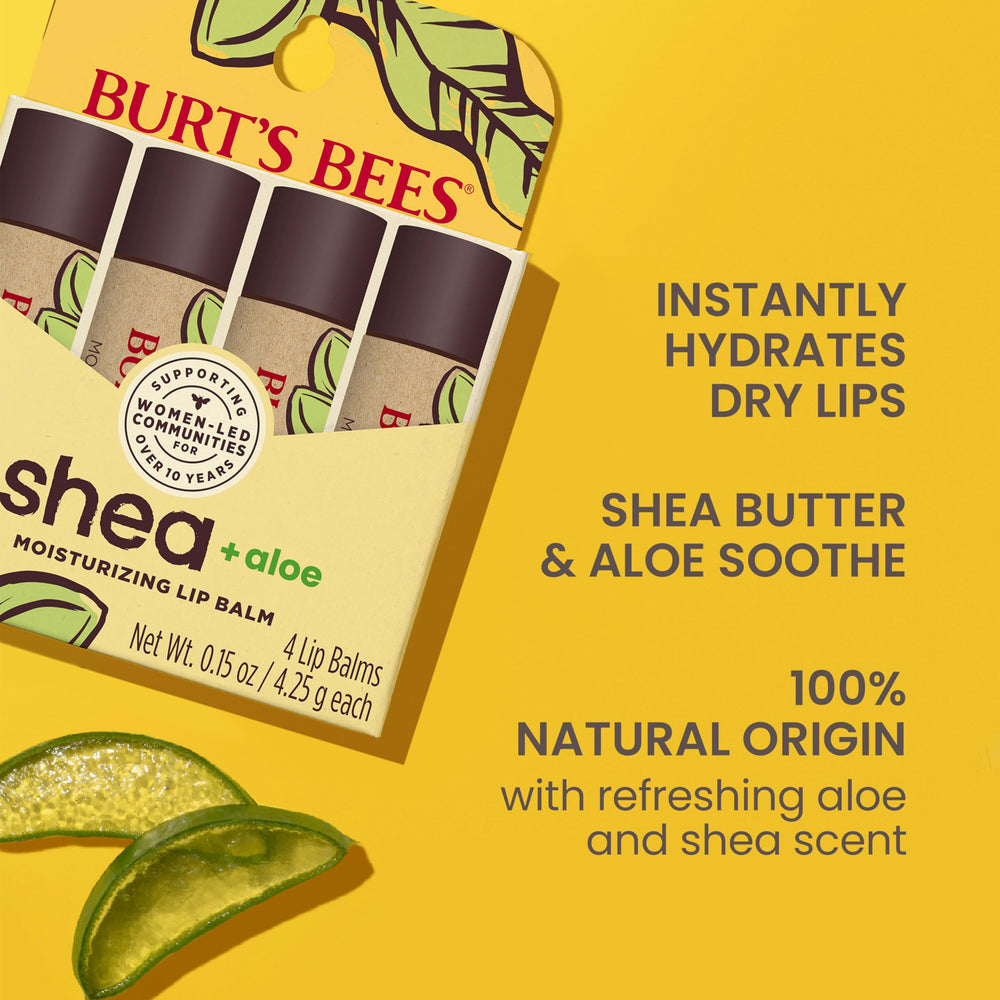 Burt's Bees lip balm application closeup shows creamy texture for conditioning.
