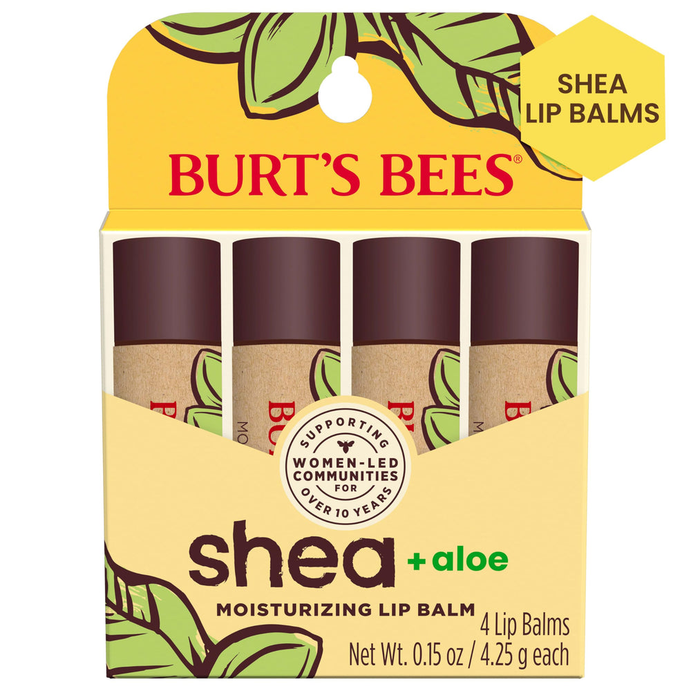 Burt's Bees Shea & Aloe Lip Balm 4-tube pack provides instant lip moisture.