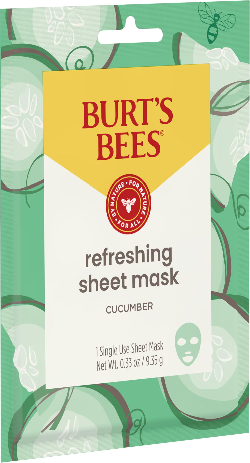 Burt's Bees refreshing sheet mask cucumber natural-origin ingredients highlighting cucumber extract benefits