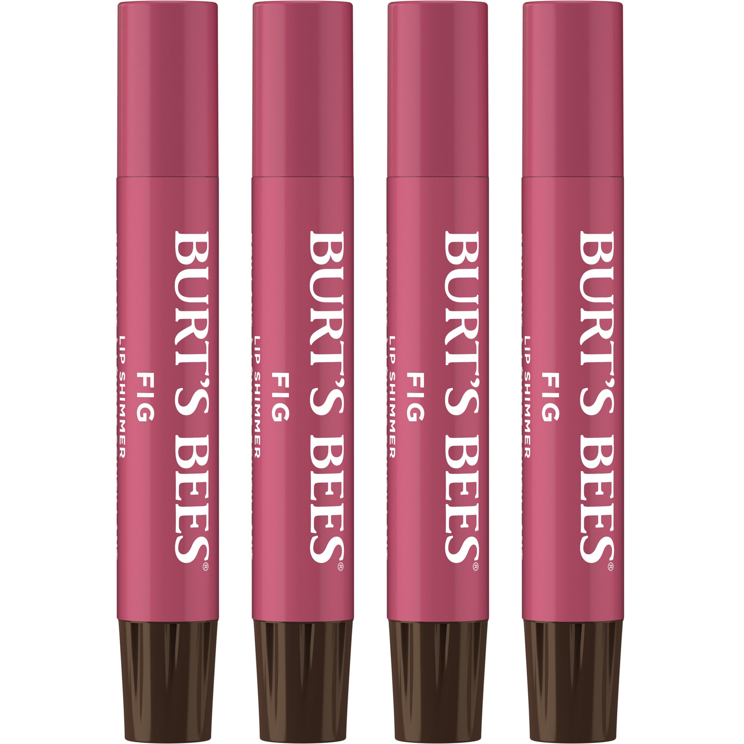 Burt's Bees Lip Shimmer Fig 4-pack hero shot showcasing a glow finish