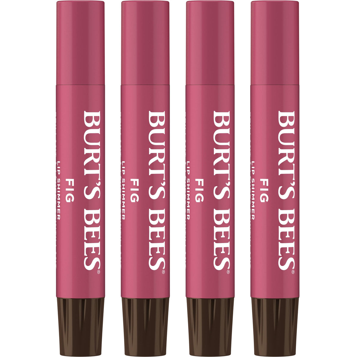 Burt's Bees Lip Shimmer Fig 4-pack hero shot showcasing a glow finish