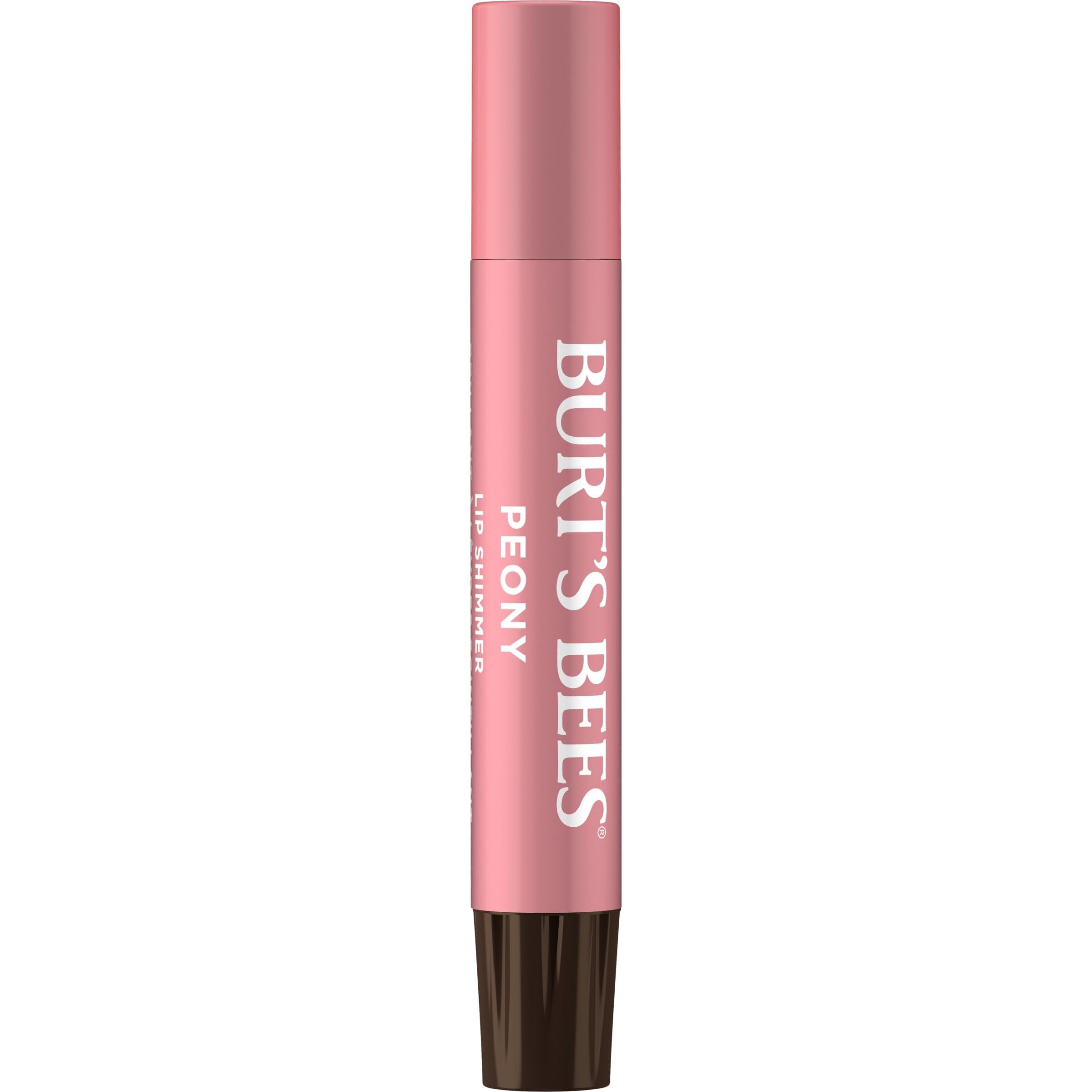 Burt's Bees Lip Shimmer Peony swatch reveals buildable color and subtle sparkle
