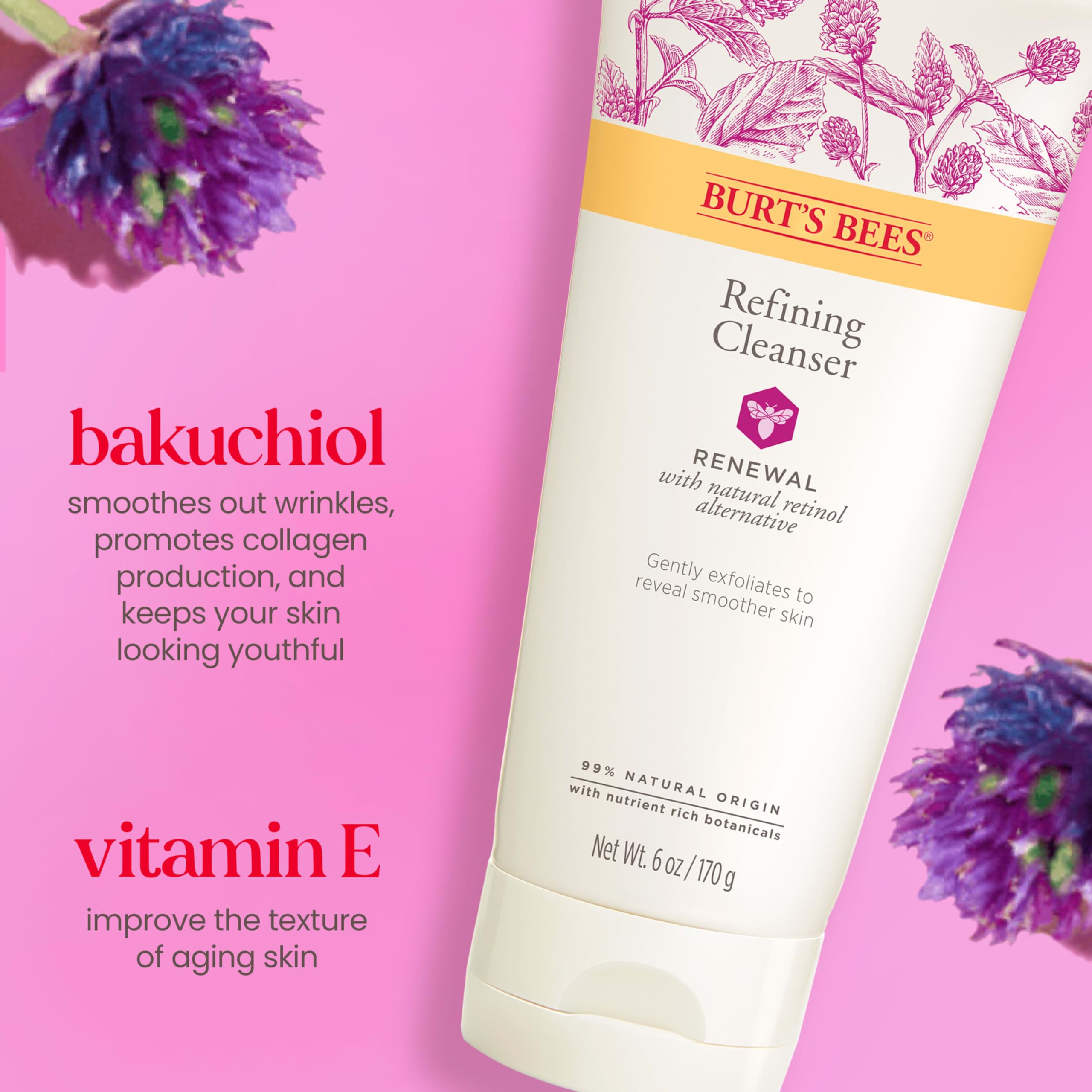 Burt's Bees Skin Renewal collection display suggests a cohesive home spa routine.