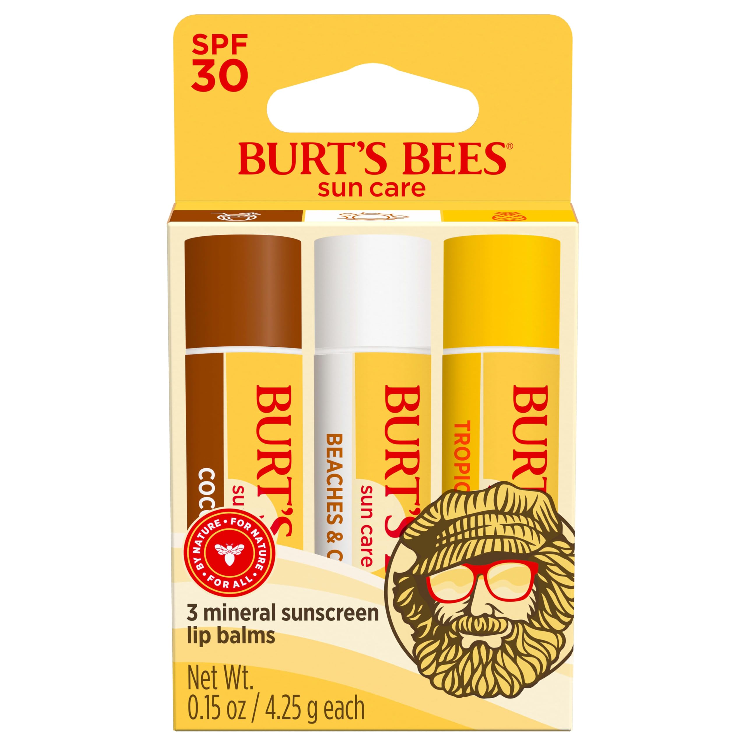Burt's Bees SPF30 Coco Loco lip balm tube with mineral sun protection