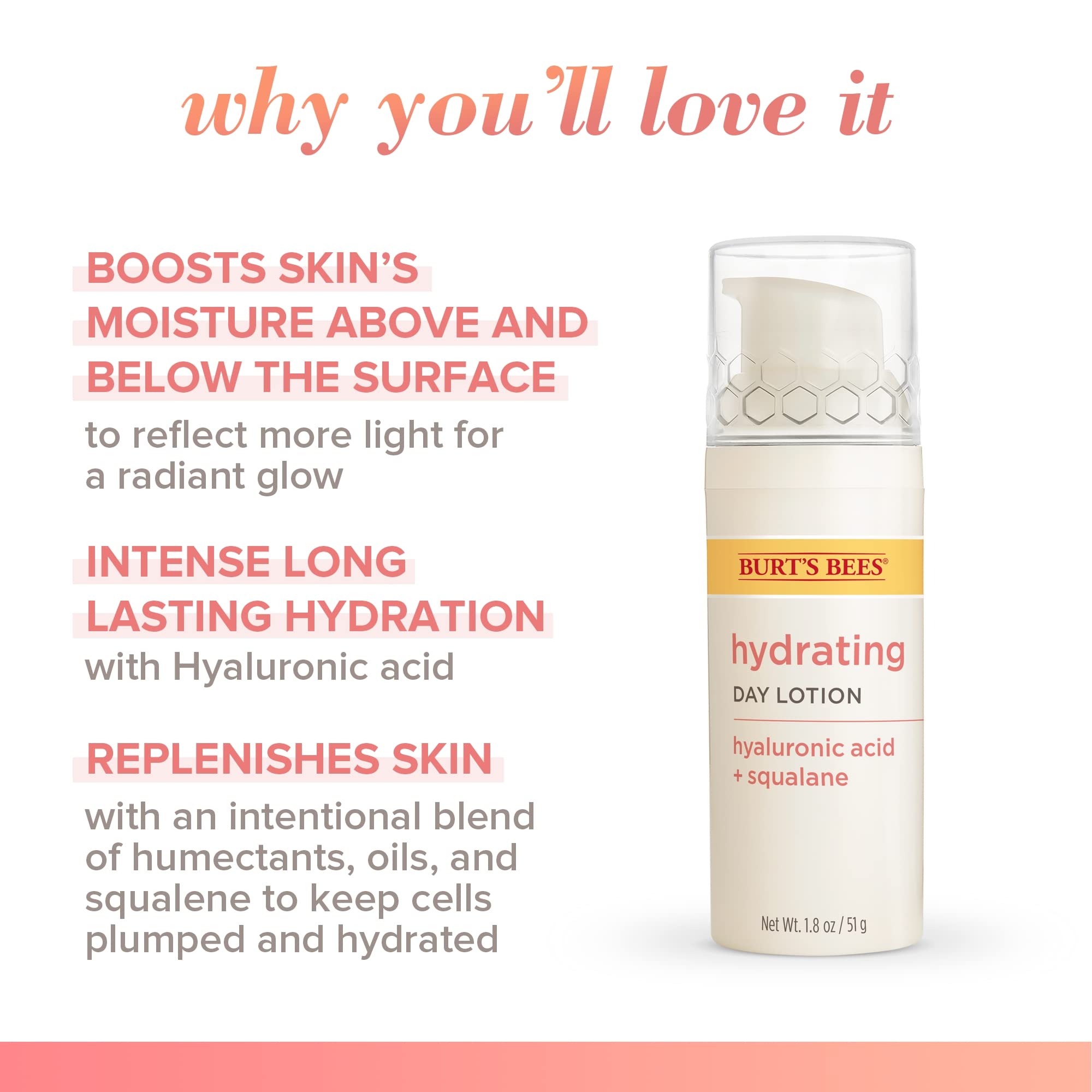 Burt's Bees Truly Glowing Day Lotion swatch on skin shows balanced hydration for dry areas.