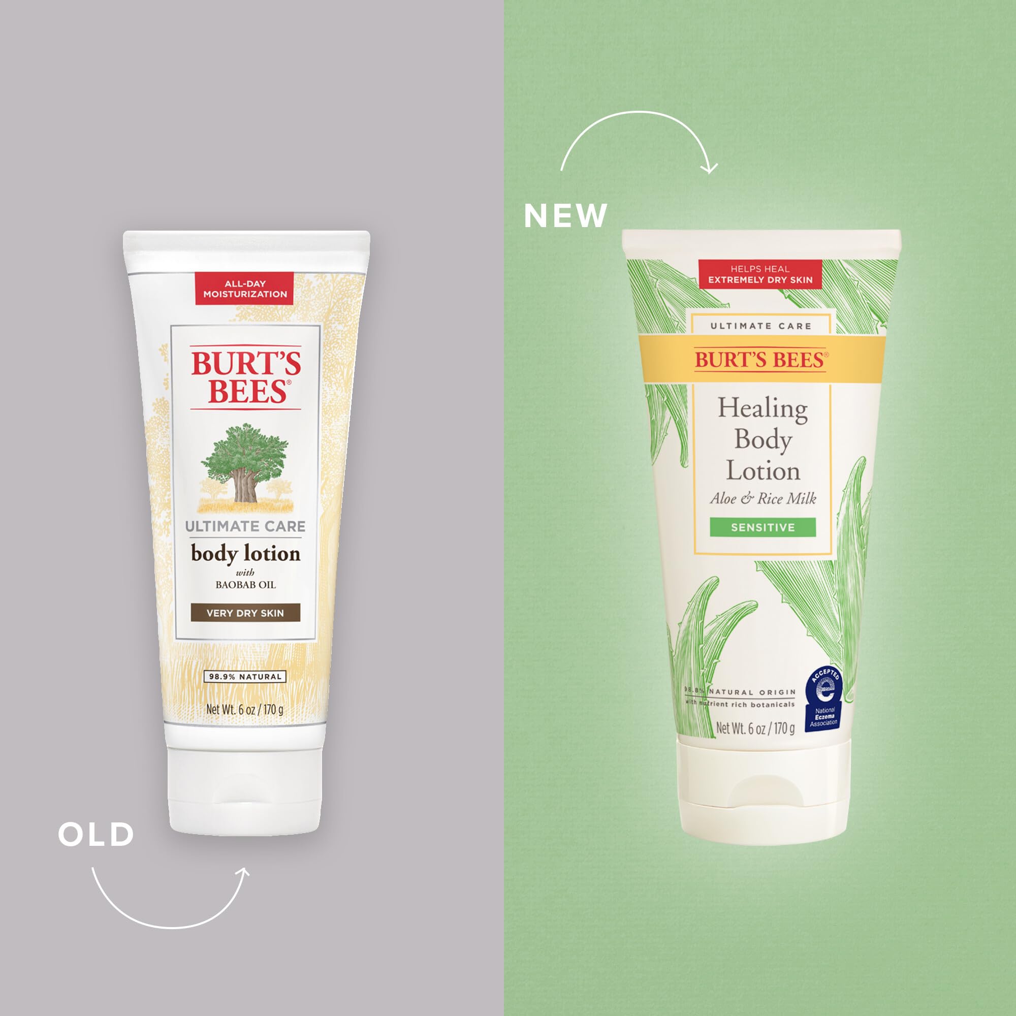 Burt's Bees Ultimate Care Lotion ingredients panel with jojoba oil and shea butter