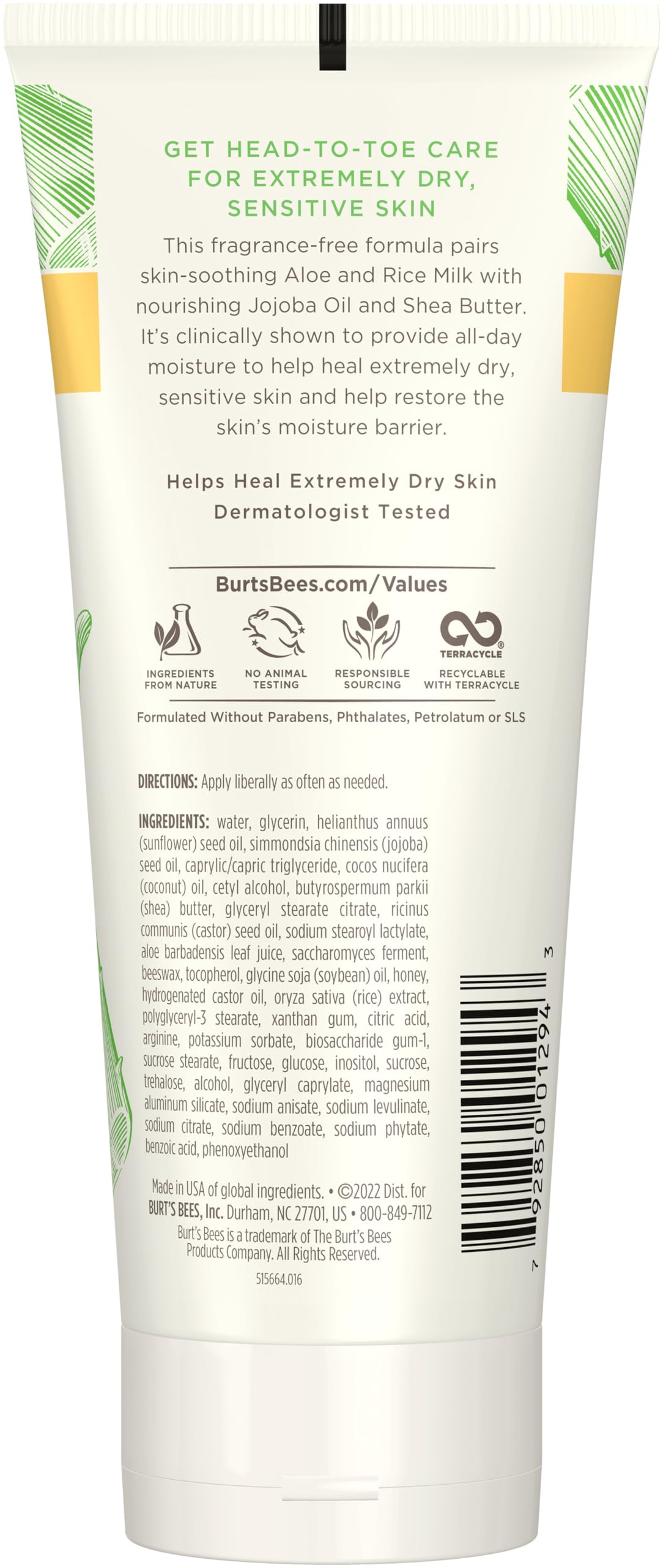 Burt's Bees Ultimate Care Lotion 98-8 percent natural origin supports gentle skin care