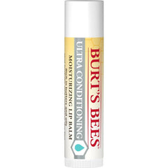 Burt's Bees Ultra Conditioning Lip Balm closeup reveals creamy texture for comfort.