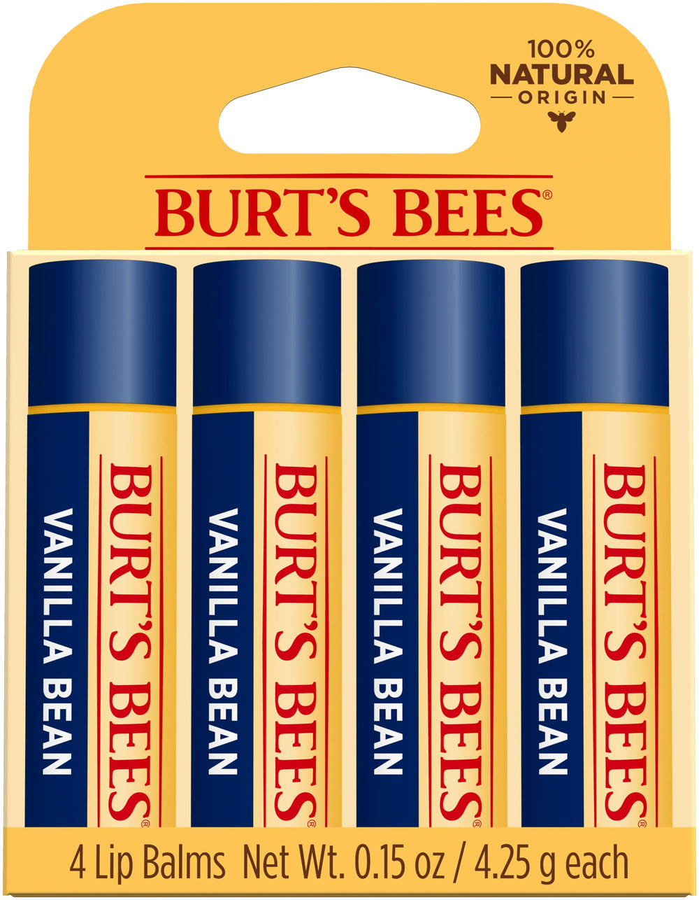 Burt's Bees Vanilla Bean lip balm ingredients include beeswax, shea butter, vitamin E.