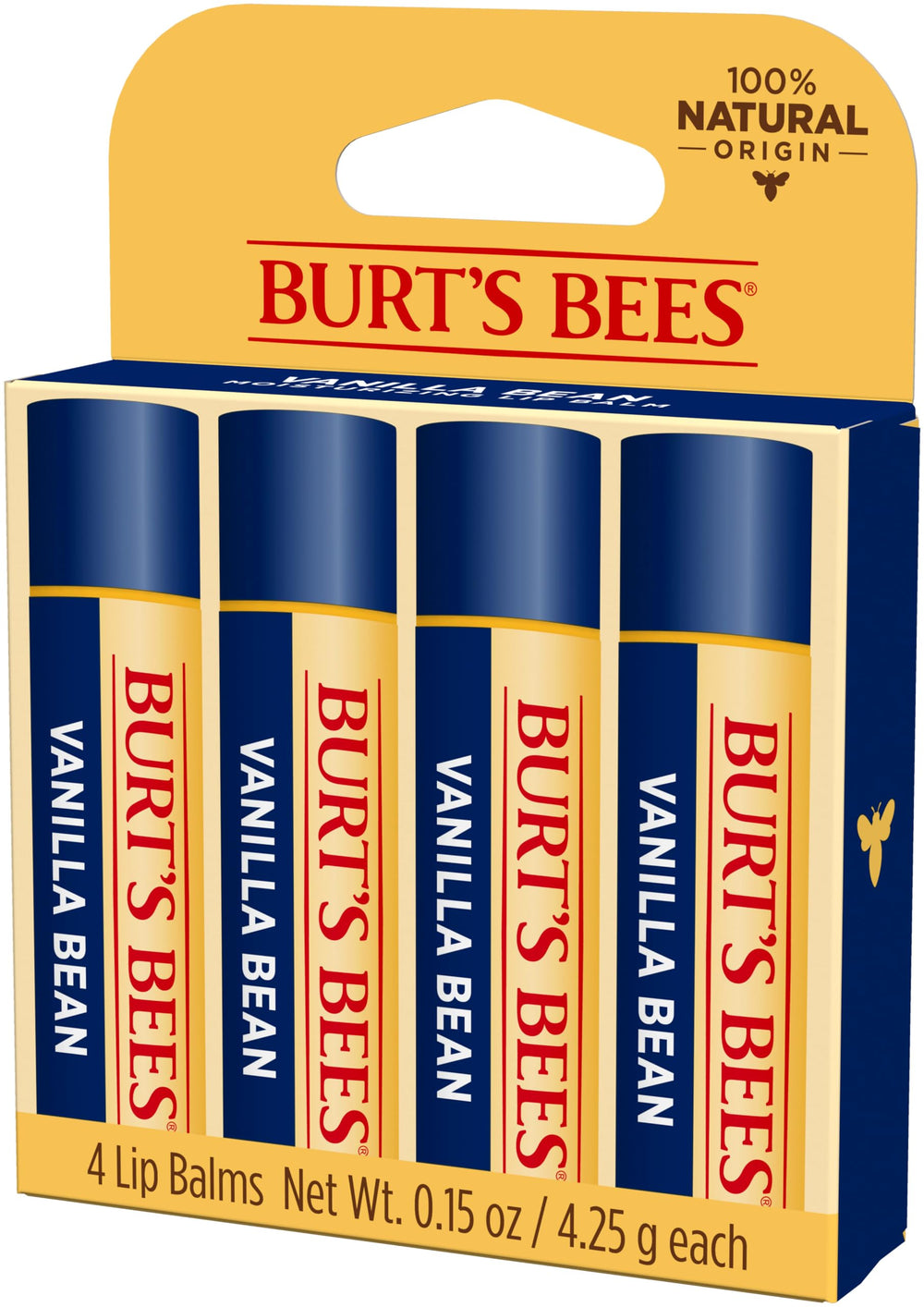 Burt's Bees Vanilla Bean lip balm 100% natural origin.