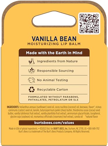 Burt's Bees Vanilla Bean lip balm is free of parabens.