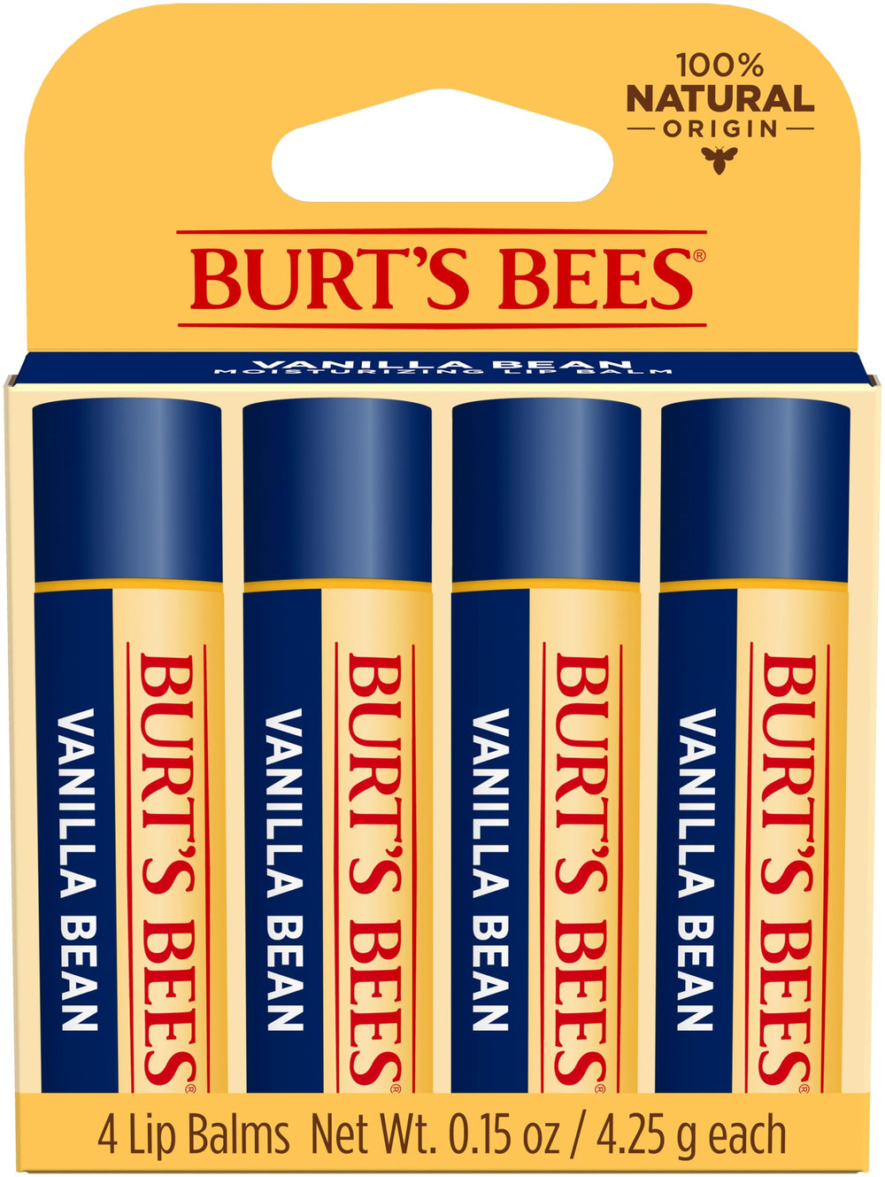 Burt's Bees Vanilla Bean lip balm tubes ready for daily hydration on the go.