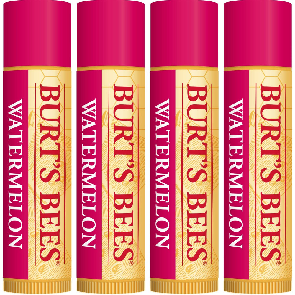 Burt's Bees Watermelon Lip Balm packaging close-up, pocket-friendly for on-the-go care.