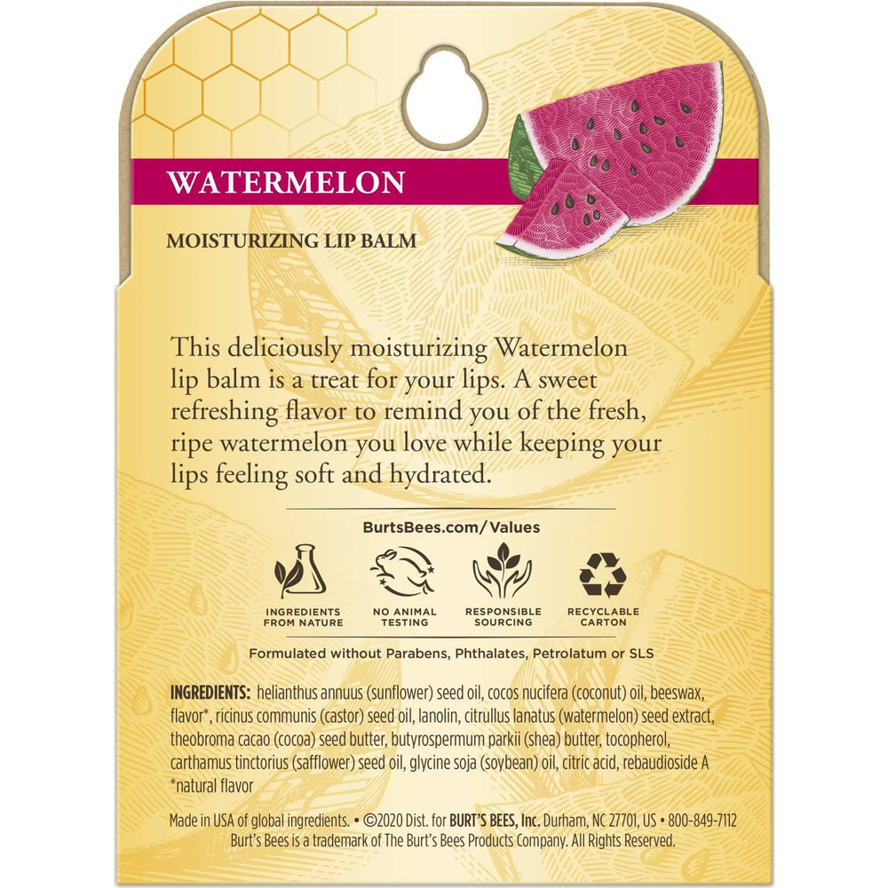 Burt's Bees Watermelon Lip Balm pocket-size for travel.