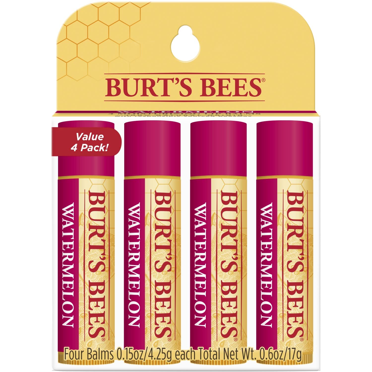 Burt's Bees Watermelon Lip Balm tube for daily moisture and smooth lips.