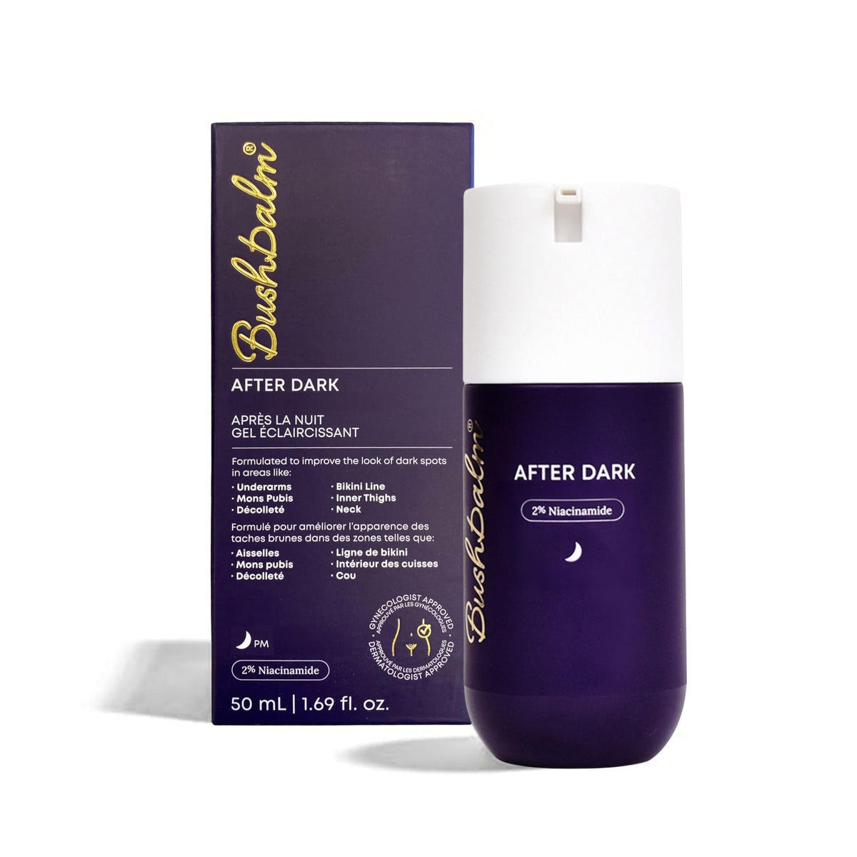 Bushbalm After Dark Brightening Gel bottle—night-time care for underarms