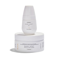 Bushbalm Bermuda dark spots oil bottle demonstrates targeted brightening for uneven skin tone.