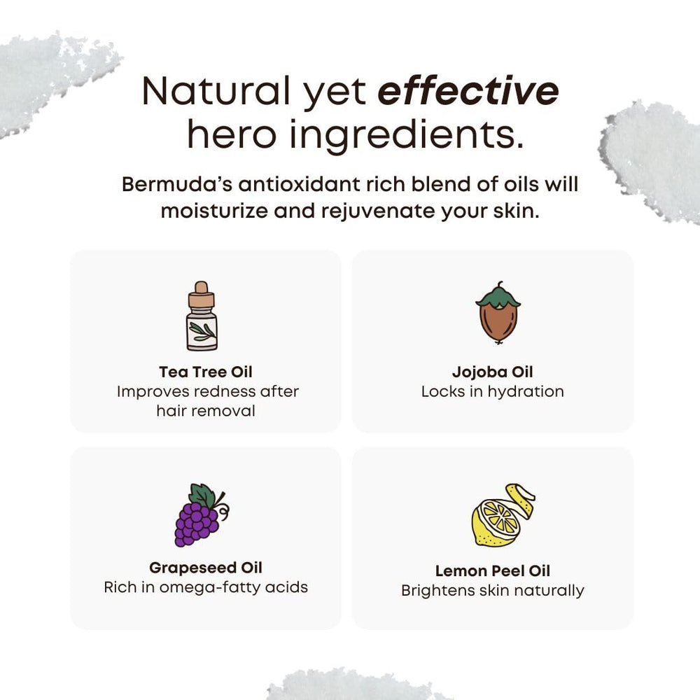 Bushbalm Bermuda legs and underarms exfoliation prep skin for shaving and waxing.