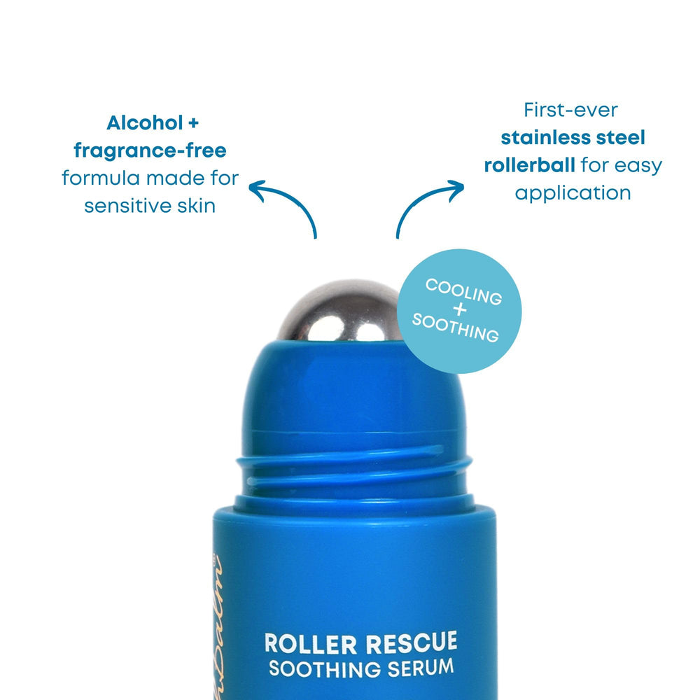 Bushbalm Roller Rescue cooling roller on skin highlights soothing sensation after hair removal.