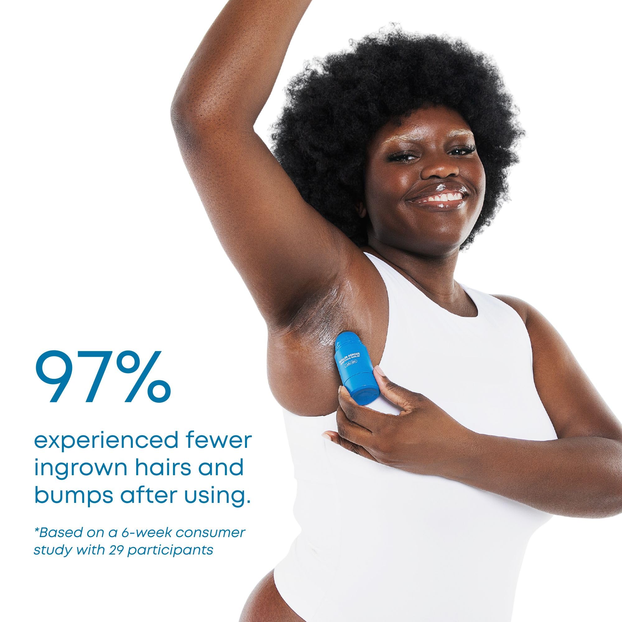 Bushbalm Roller Rescue exfoliation action photo emphasizes smoothing texture with AHA BHA.