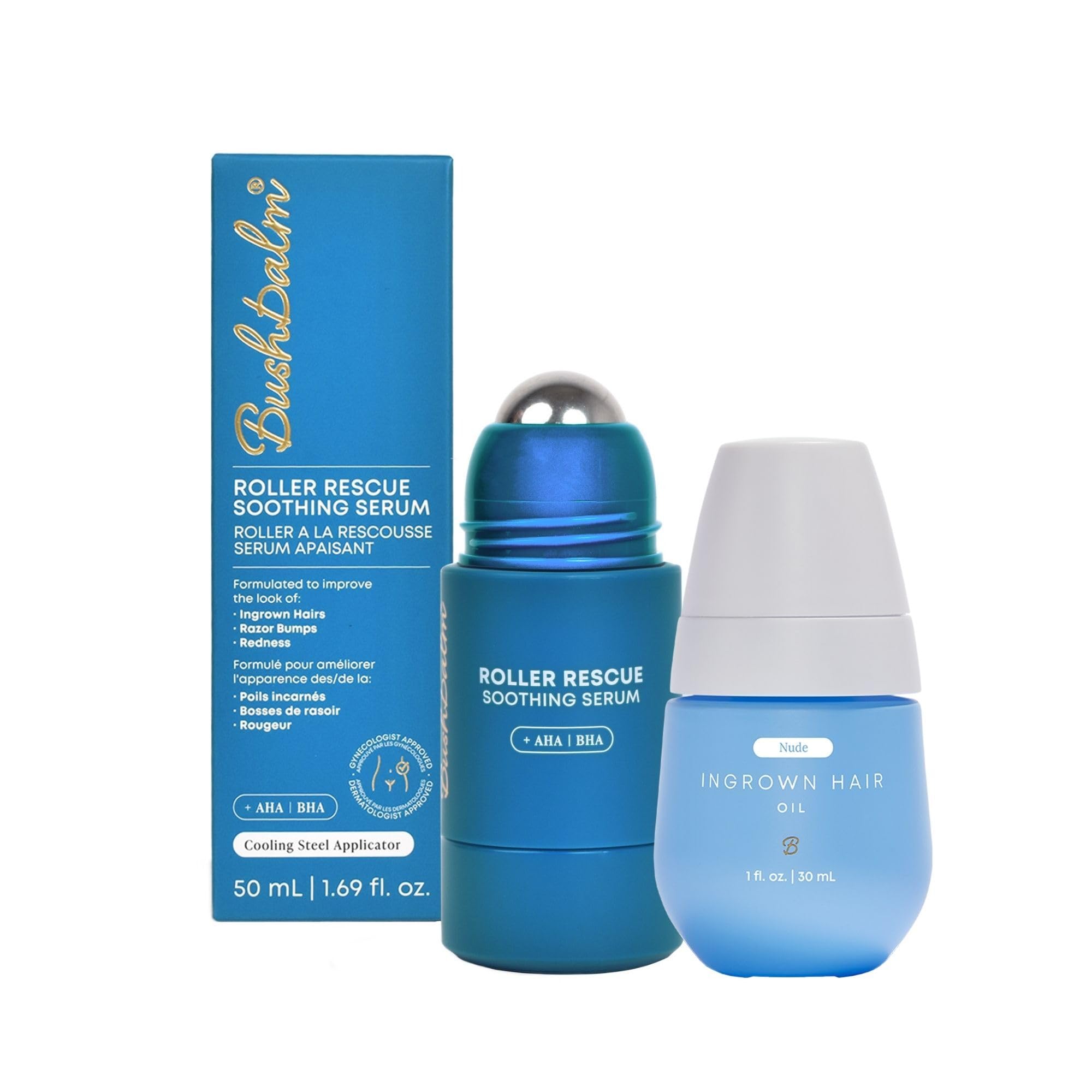 Bushbalm Roller Rescue serum 50ml bottle delivering cooling, soothing skin after hair removal