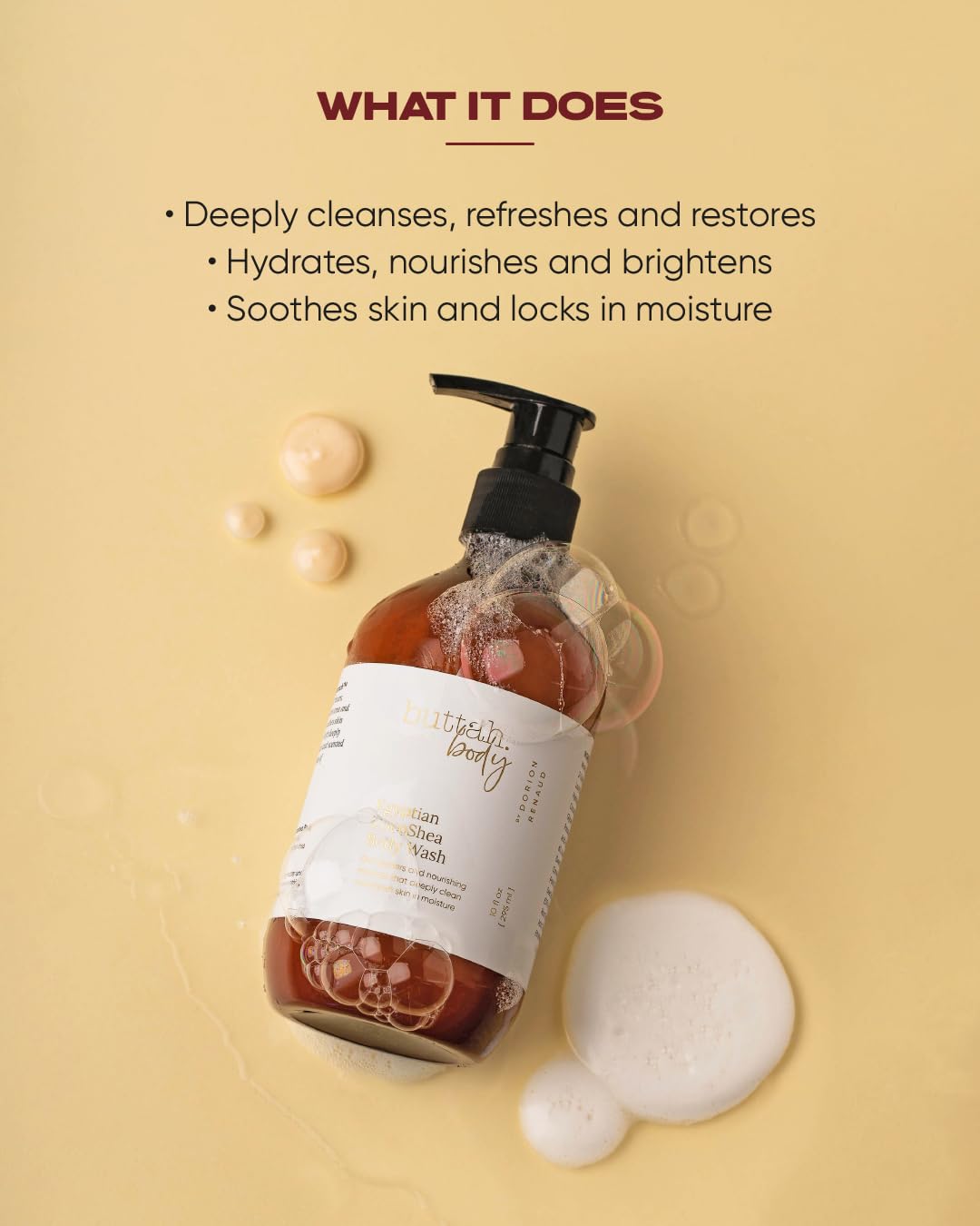 Buttah CocoShea Body Wash label design closeup emphasizes African cocoa butter.