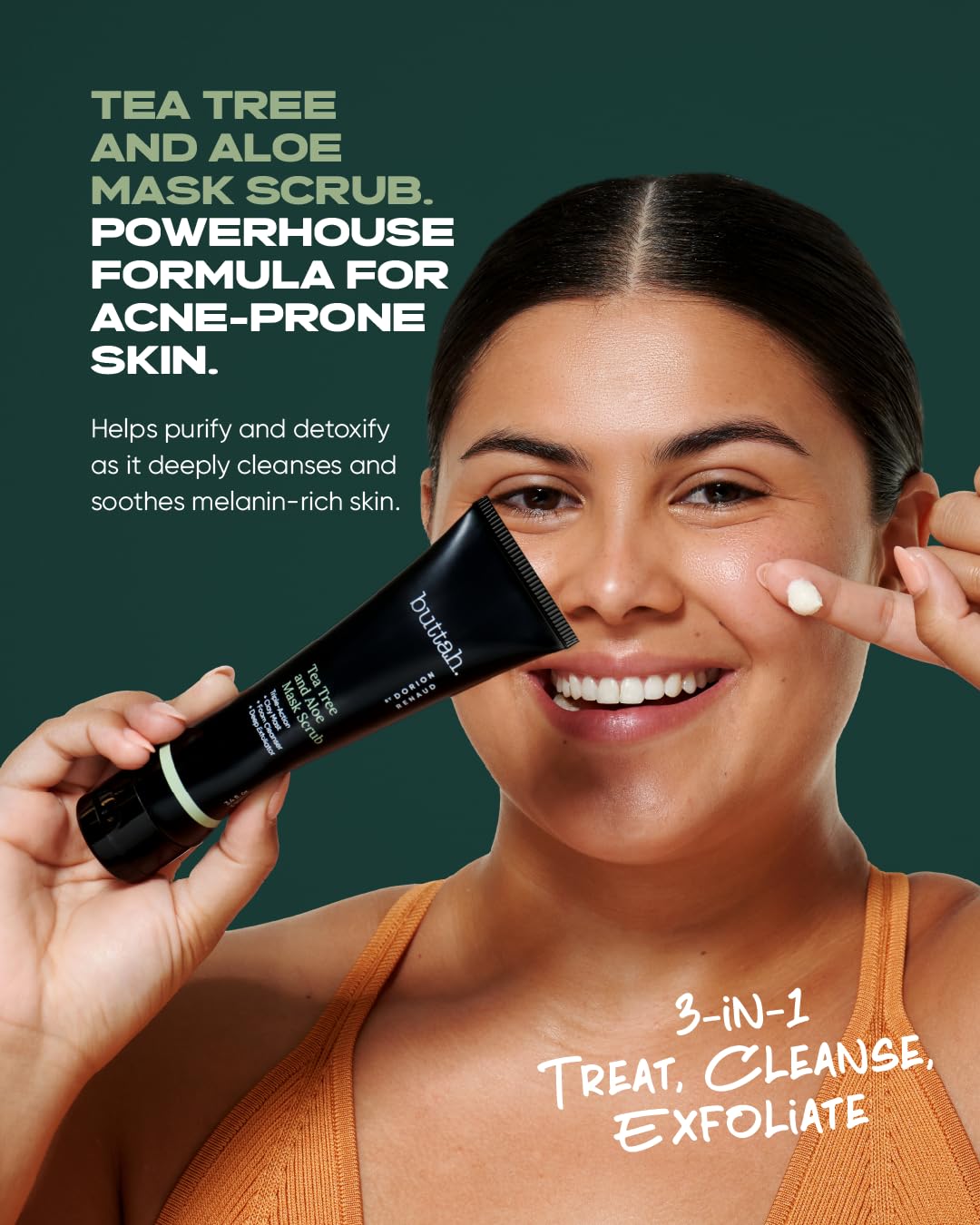 Buttah Tea Tree Kaolin Clay Purify Face Mask close-up highlights oil absorption and detoxifying action.