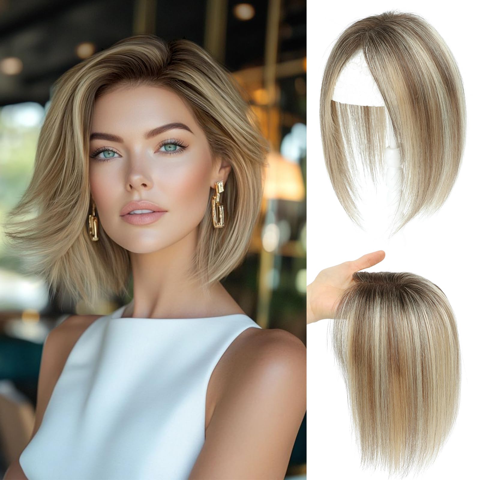 Butyway hair toppers front view with natural volume in ombre tones.