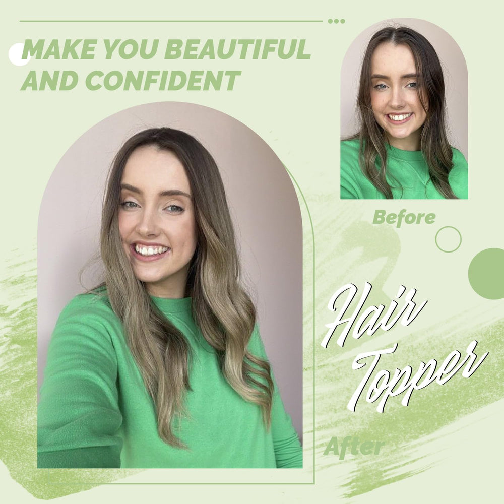 Butyway hair toppers worn by model demonstrate instant added volume and natural silhouette.