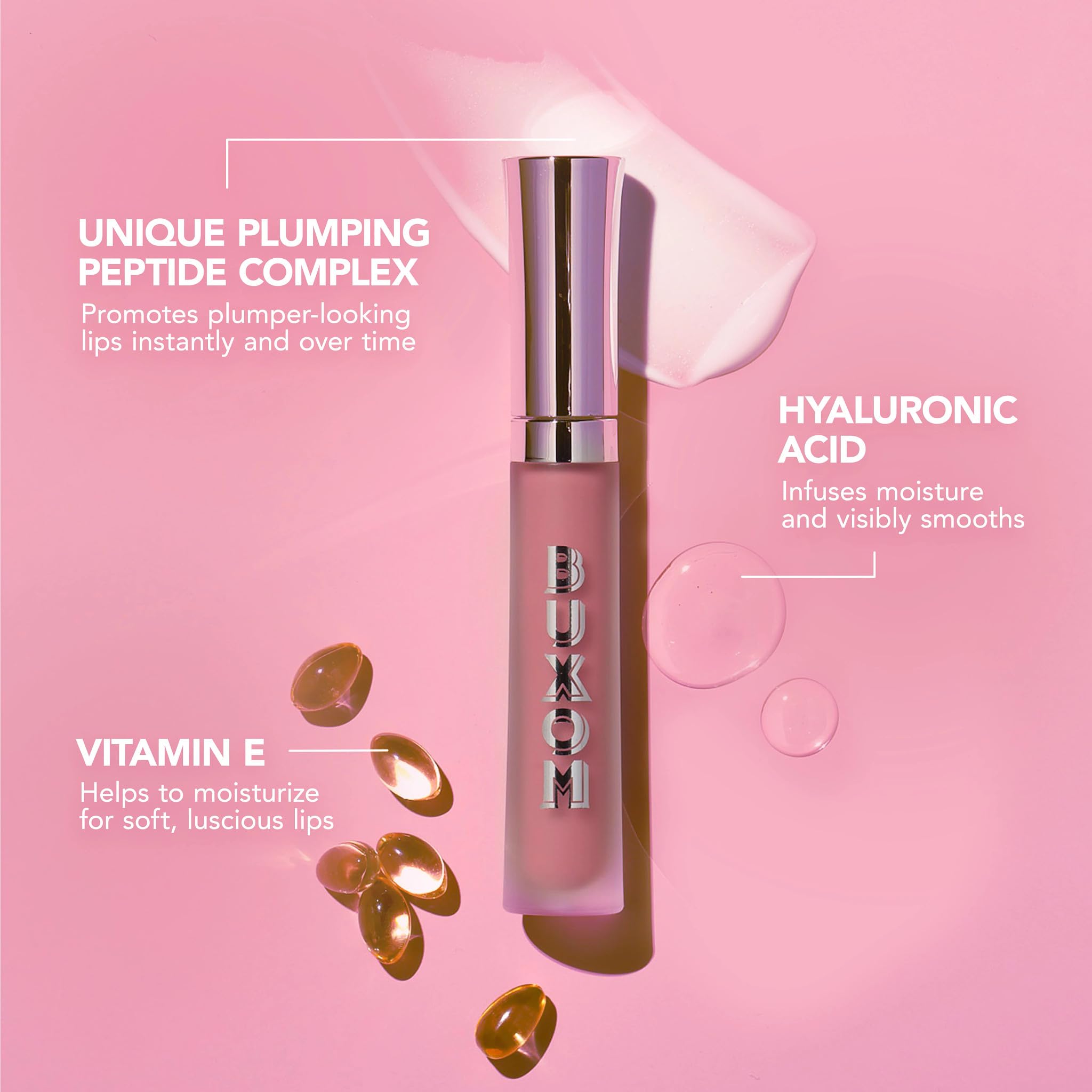 Buxom Full-On Plumping Lip Cream Blushing Margarita shows moisture from hyaluronic spheres