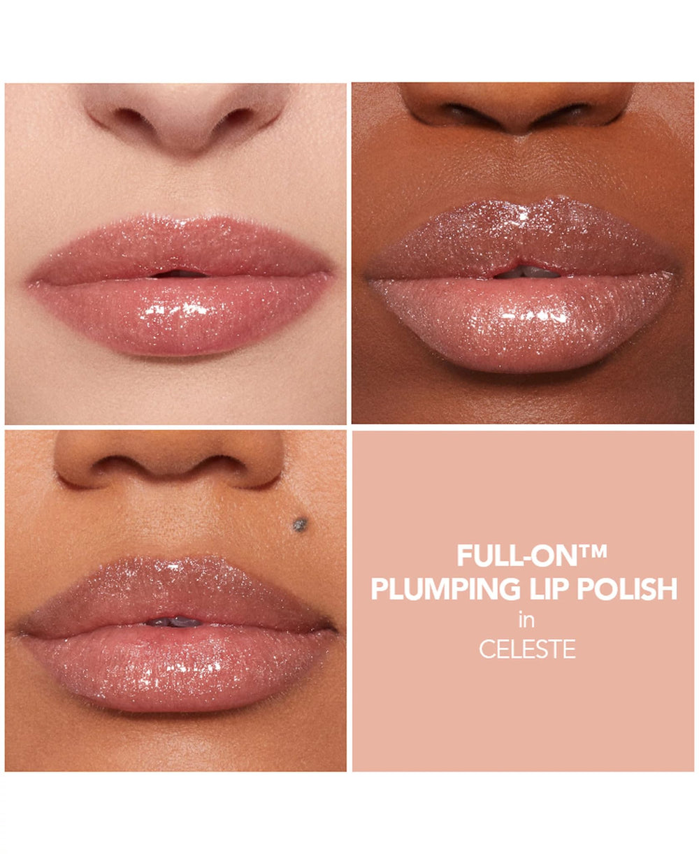 Buxom Celeste swatch with sparkle highlights pearlescent shimmer and long-lasting moisture.