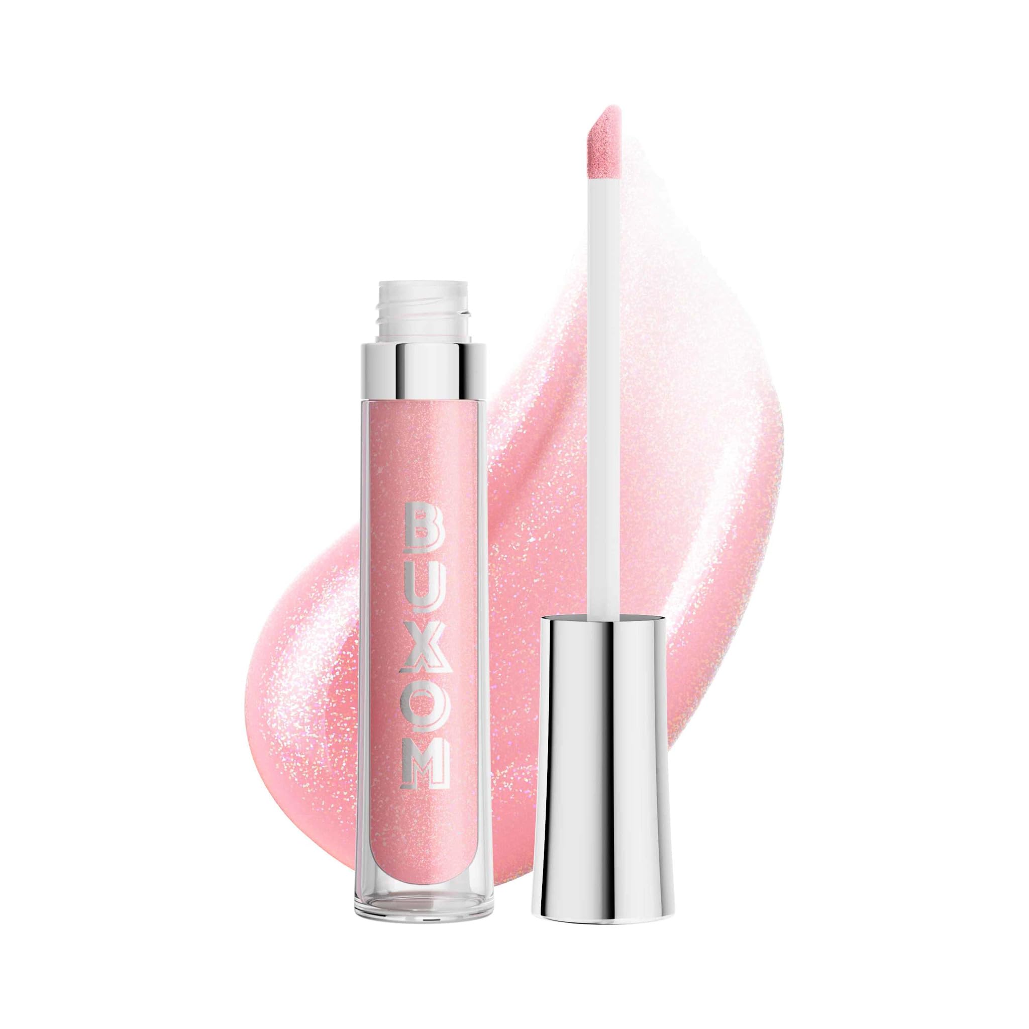 Buxom Full-On Plumping Lip Polish Kimberly bottle close-up shows glossy plump shine