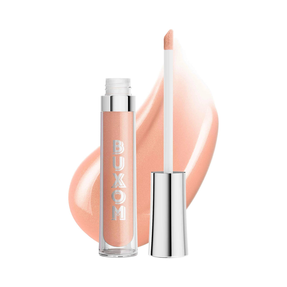 Buxom Samantha lip polish closeup showcases plumping shine and tingling sensation