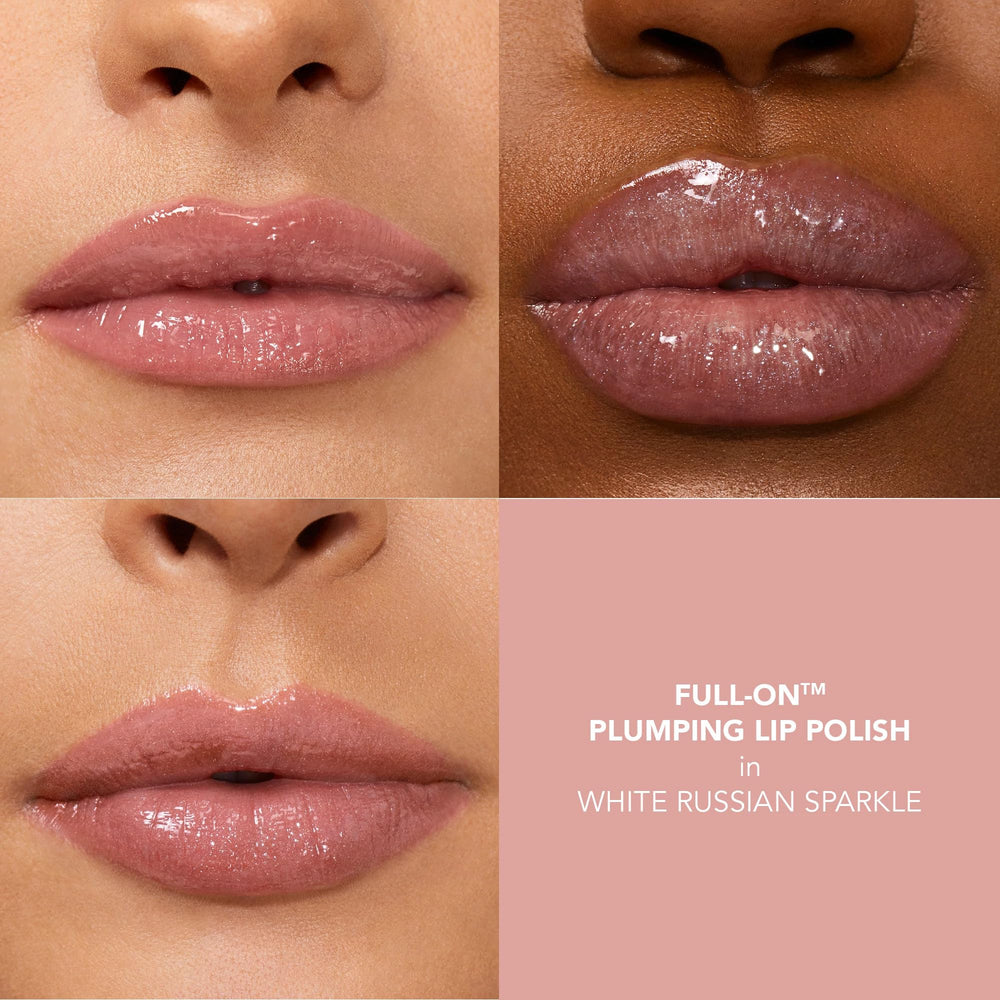 Buxom Full-On Lip Polish applicator close-up highlighting luxe glitter and smooth glide.