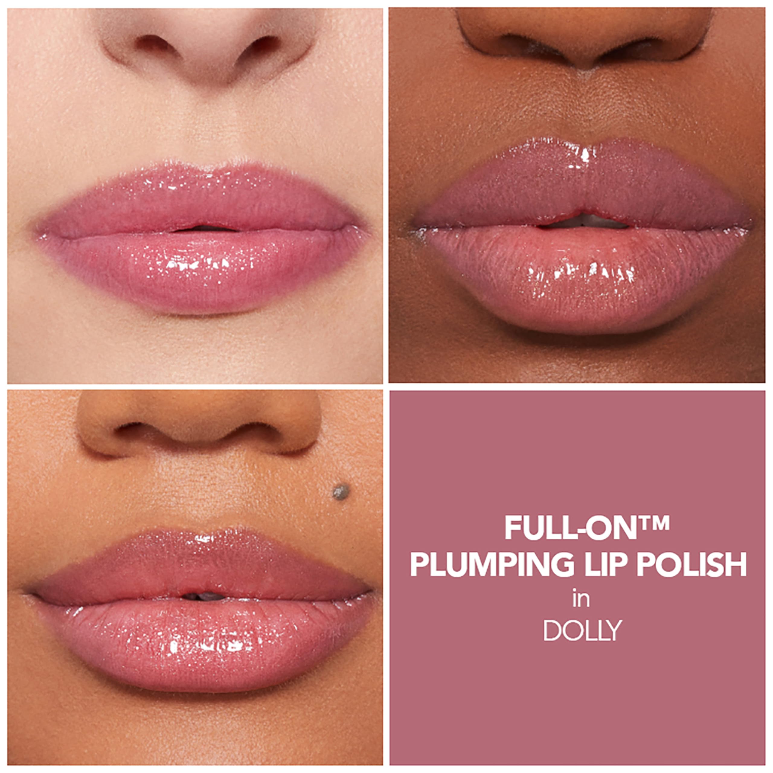 Shimmery pearlescent lip gloss finish for festive looks.