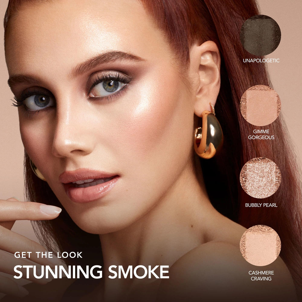 BUXOM Iconic Nudes brush application demonstrates easy blending and layering on lids.