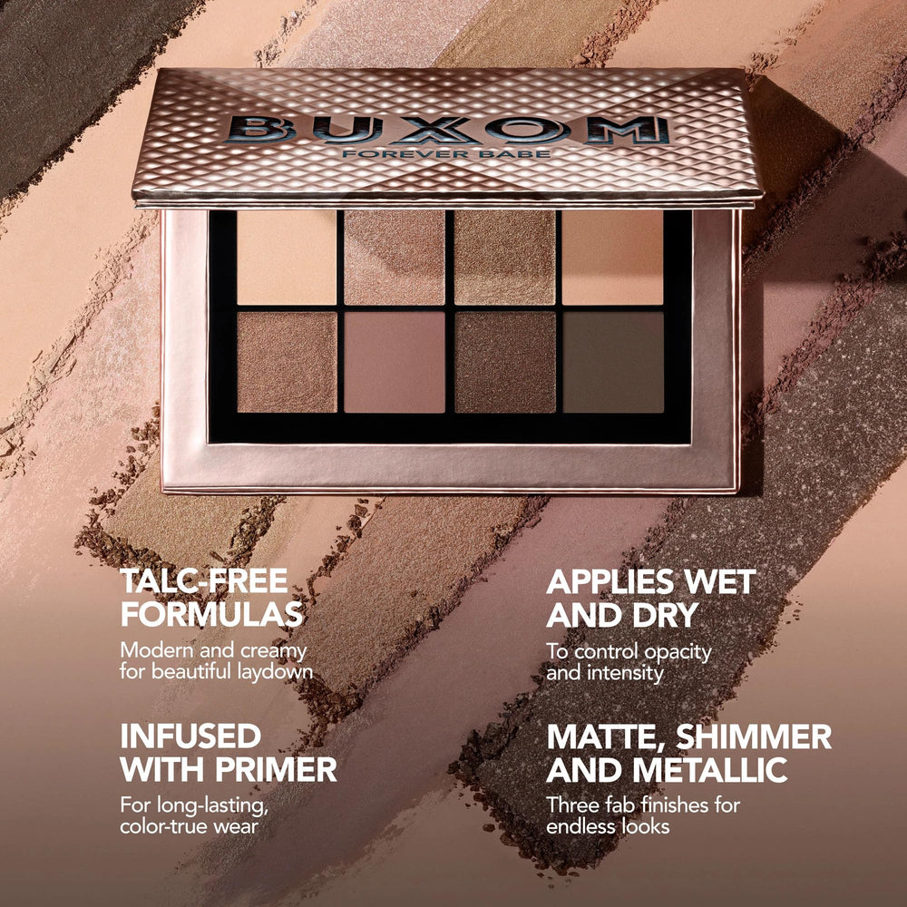 BUXOM Iconic Nudes shimmer finish close-up adds radiant glow.