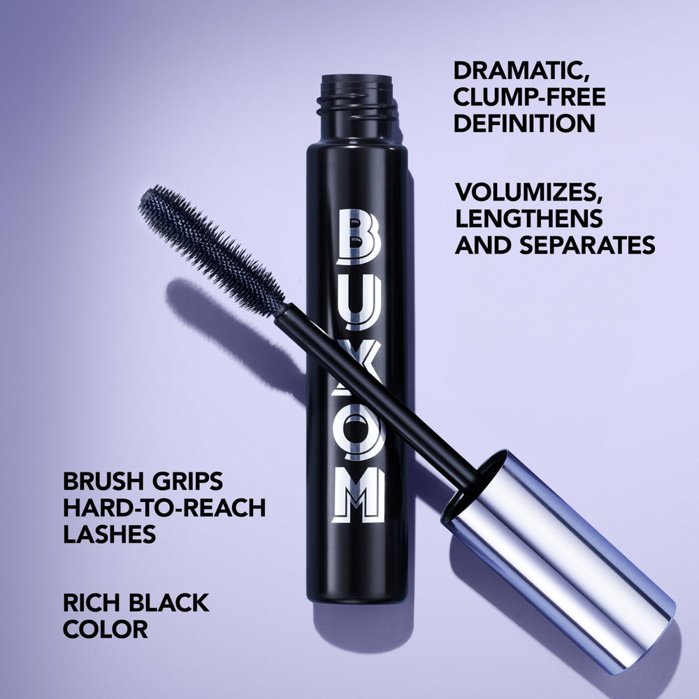 BUXOM Lash Volumizing Mascara packaging-front presents premium, clean-formula branding for daily wear