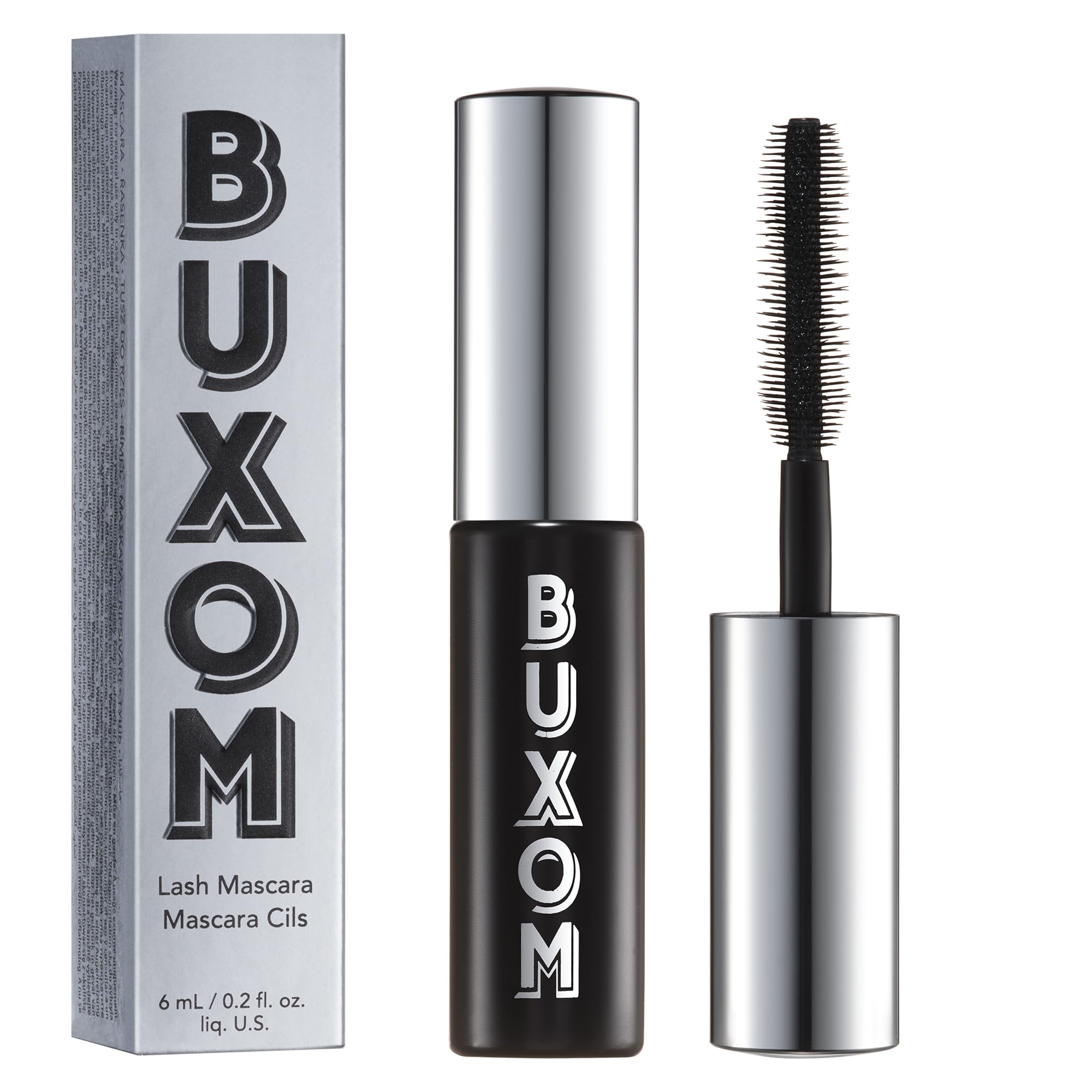 BUXOM Lash Volumizing Mascara wand closeup showing dense bristles for dramatic definition.