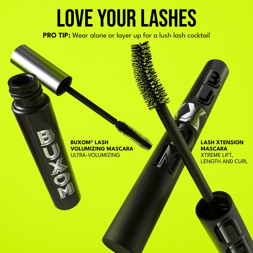 BUXOM Lash Xtension Lift Mascara shea butter and castor oil hydrate lashes during wear.