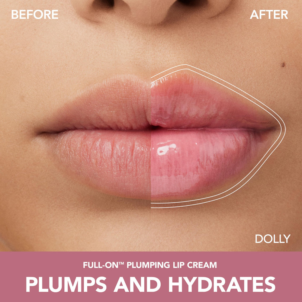 Close-up of lip polish wand applying a high-shine effect.