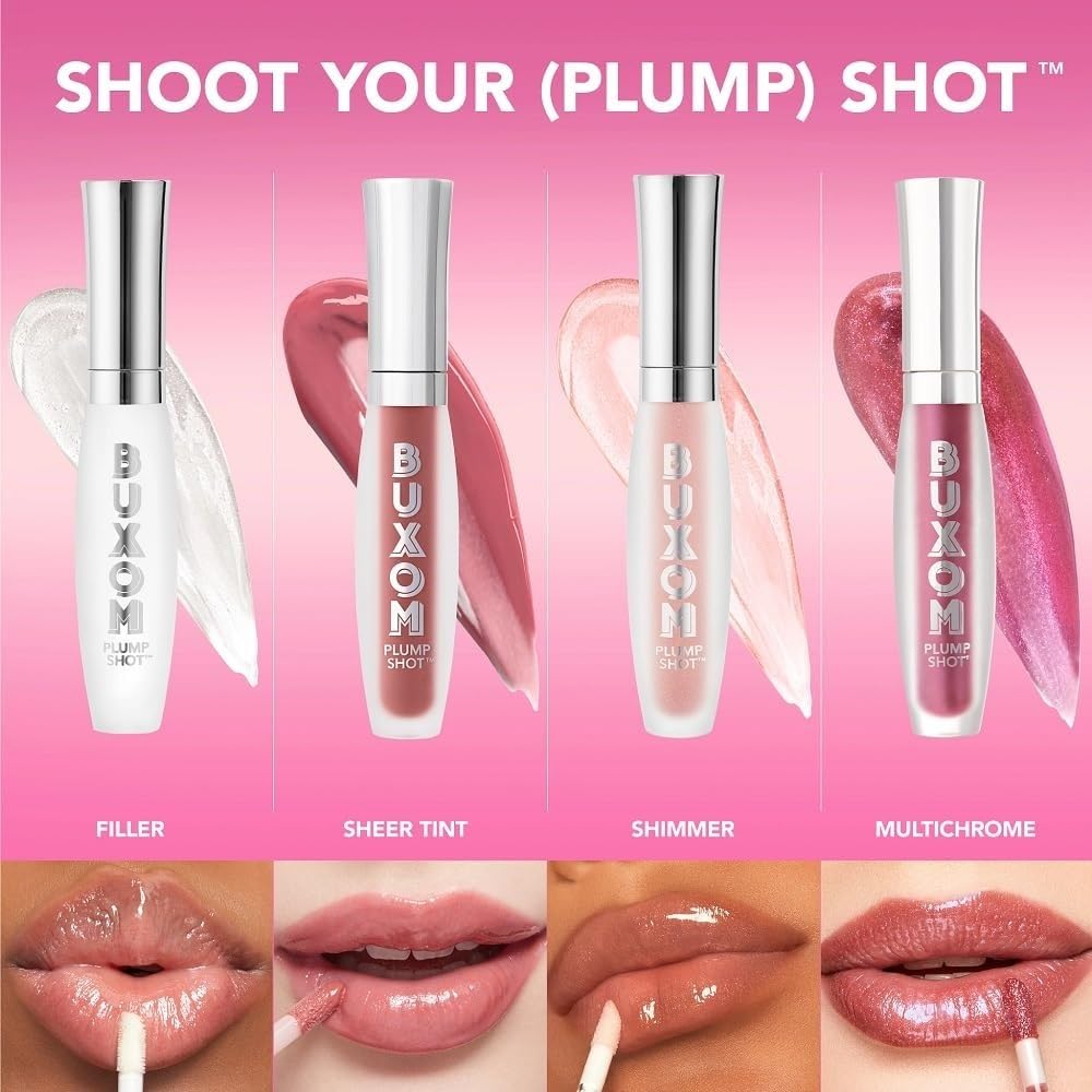 Buxom Plump Shot twelve-tints five-chrome shades display versatile lip color range.